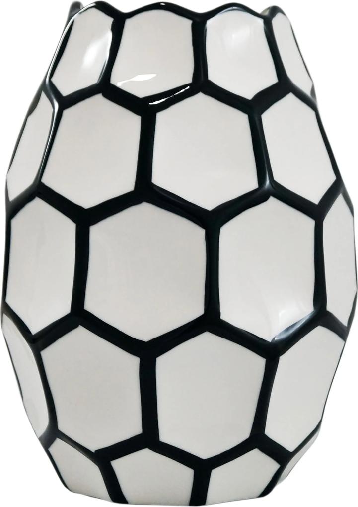 Vaso Decorativo em Cerâmica Preto e Branco - 22x16x16cm