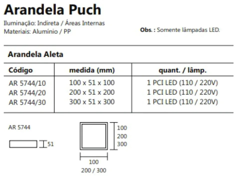 Arandela Puch Quadrada Interna 1Xpci Led 5W 30X5X30Cm | Usina 5744/30 (BT / CP-M - Branco Texturizado / Champanhe Metálico, 110V)
