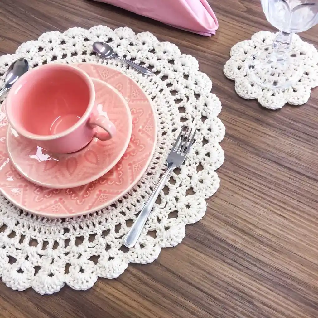 Jogo Tapete De Cozinha Crochê 3 Peças Floral Luxo Decoração