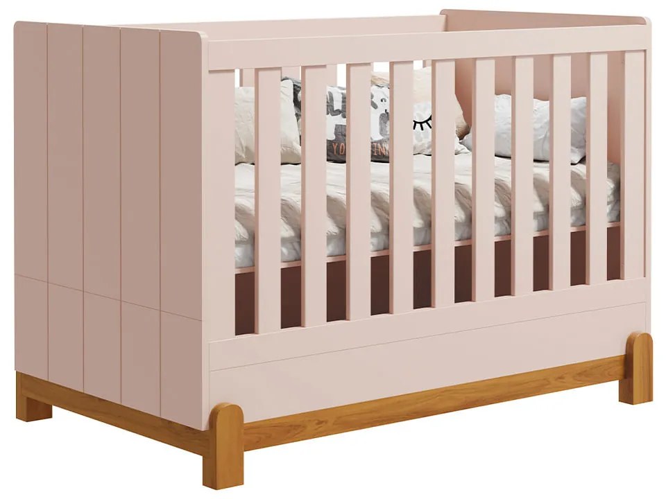 Berço Mini Cama Lotus com Frisos - Rosa Fosco