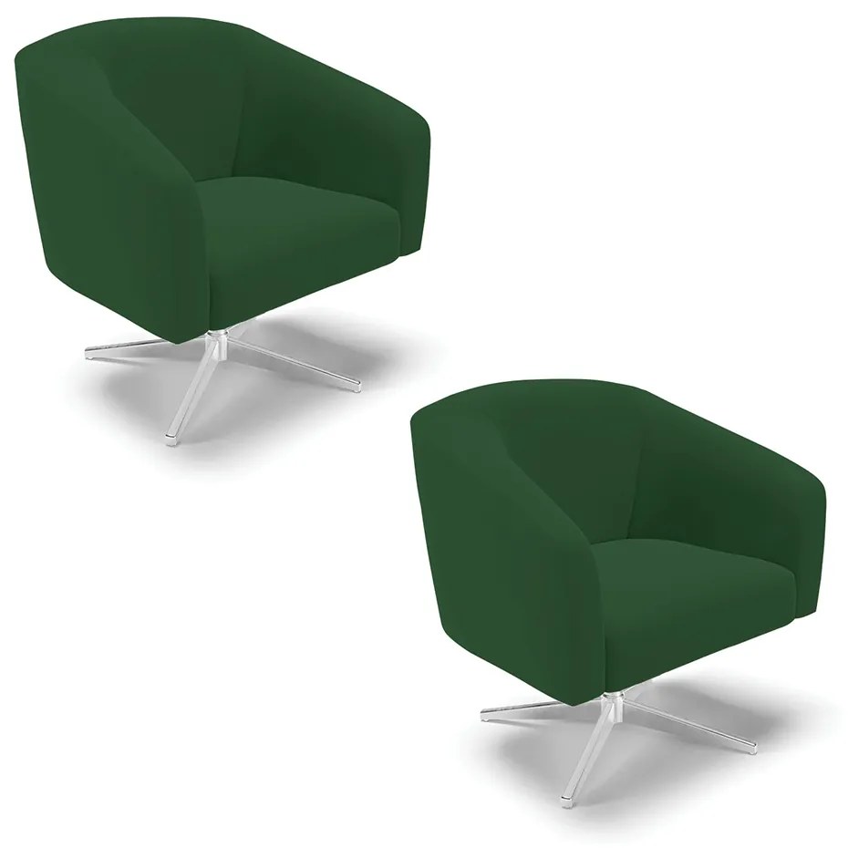 Poltrona Decorativa Giratória Cromada Kit 2 Stella Veludo Verde D03 - D'Rossi