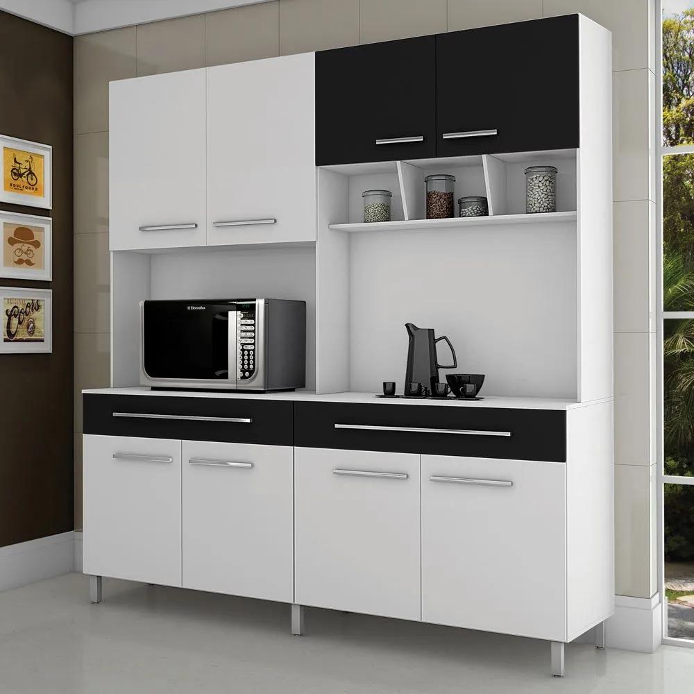Cozinha Compacta 8 Portas Paris Branco/Preto - Fama Móveis