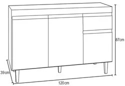 Balcão Gabinete 120cm Com Tampo 3 Portas 1 Gaveta Arizona Branco - Lum