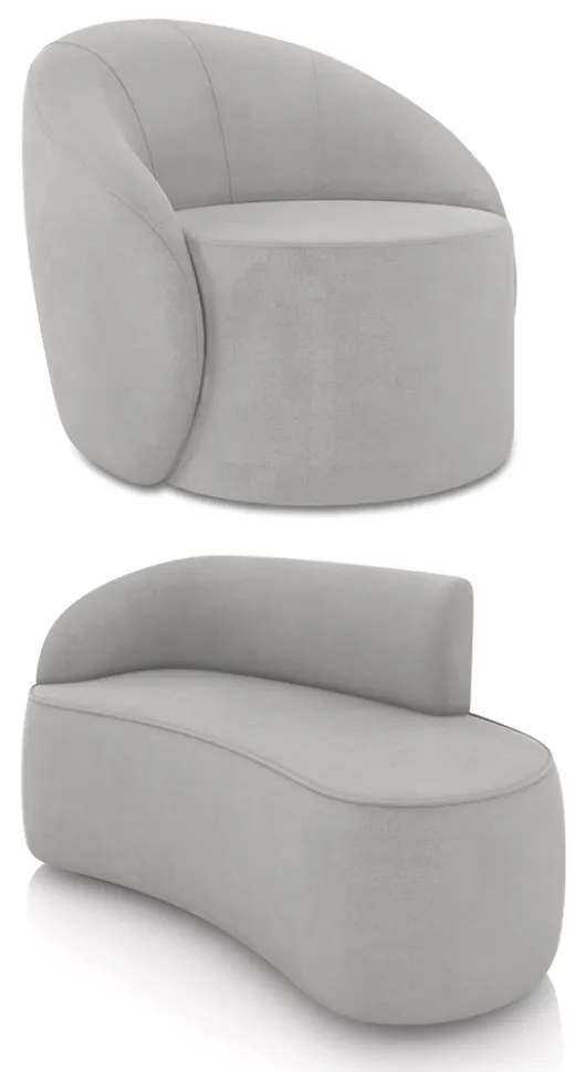 Sofá 2 Lugares Orgânico 140cm Morgan e Poltrona Lua Suede D03 - D'Rossi - Cinza