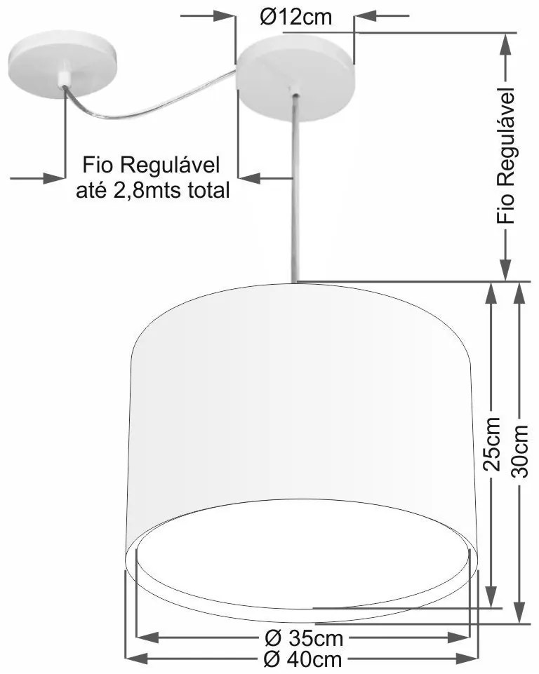 Lustre Pendente Cilíndrico Com Desvio de Centro Vivare Md-4312 Cúpula em Tecido 40x30cm - Bivolt
