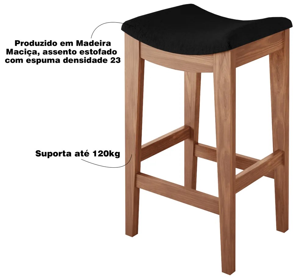 Banqueta Decorativa Sala de Jantar Karla com Estofado Linho Preto G42 - Gran Belo