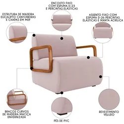 Poltrona Decorativa Orgânica para Sala Kit 2 Belarus K04 Veludo Rosê -