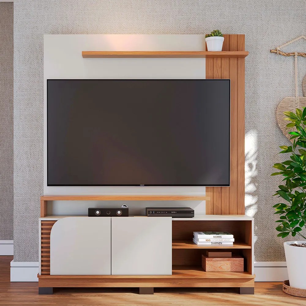 Estante de TV 65 Polegadas 152cm Itaim C04 - D'Rossi - Off White Matte e Freijó