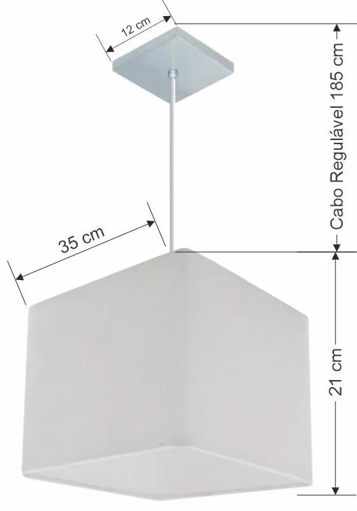 Lustre Pendente Quadrado Md-4059 Cúpula em Tecido 21/35x35cm Branco - Bivolt