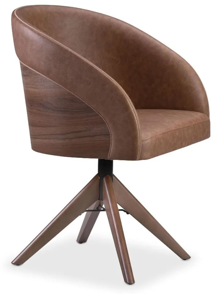 Poltrona Giratória Ellya Assento Estofado Encosto com Laminado Melamínico Frente e Detalhe Estofado Base Madeira