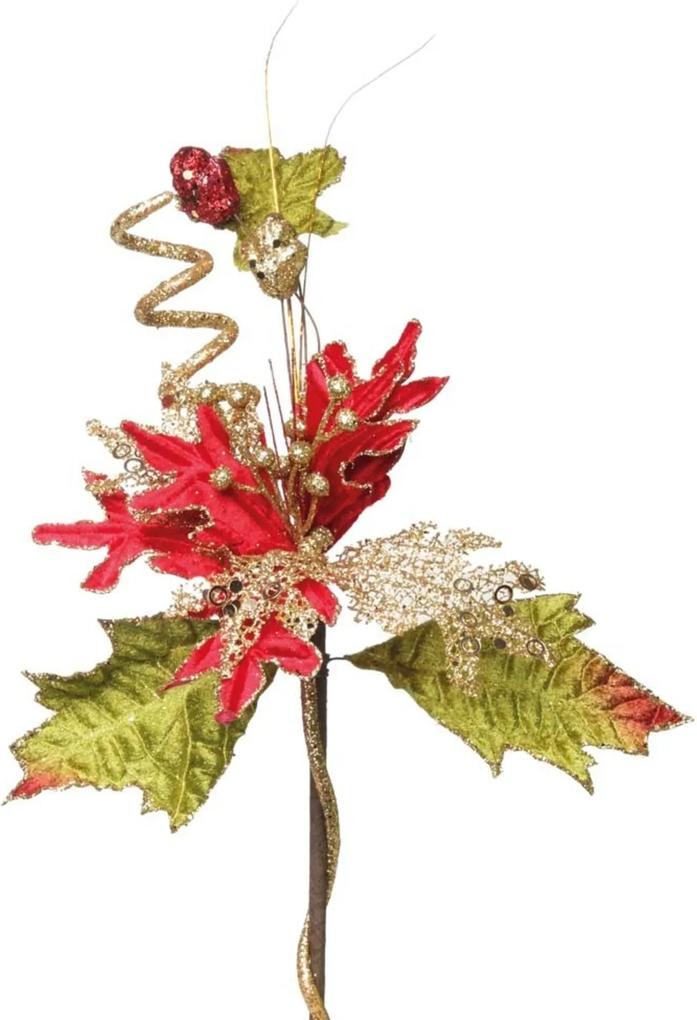 Flor Artificial DecoraçÁo Natal Poinsetia Galhos Glitter Vermelha
