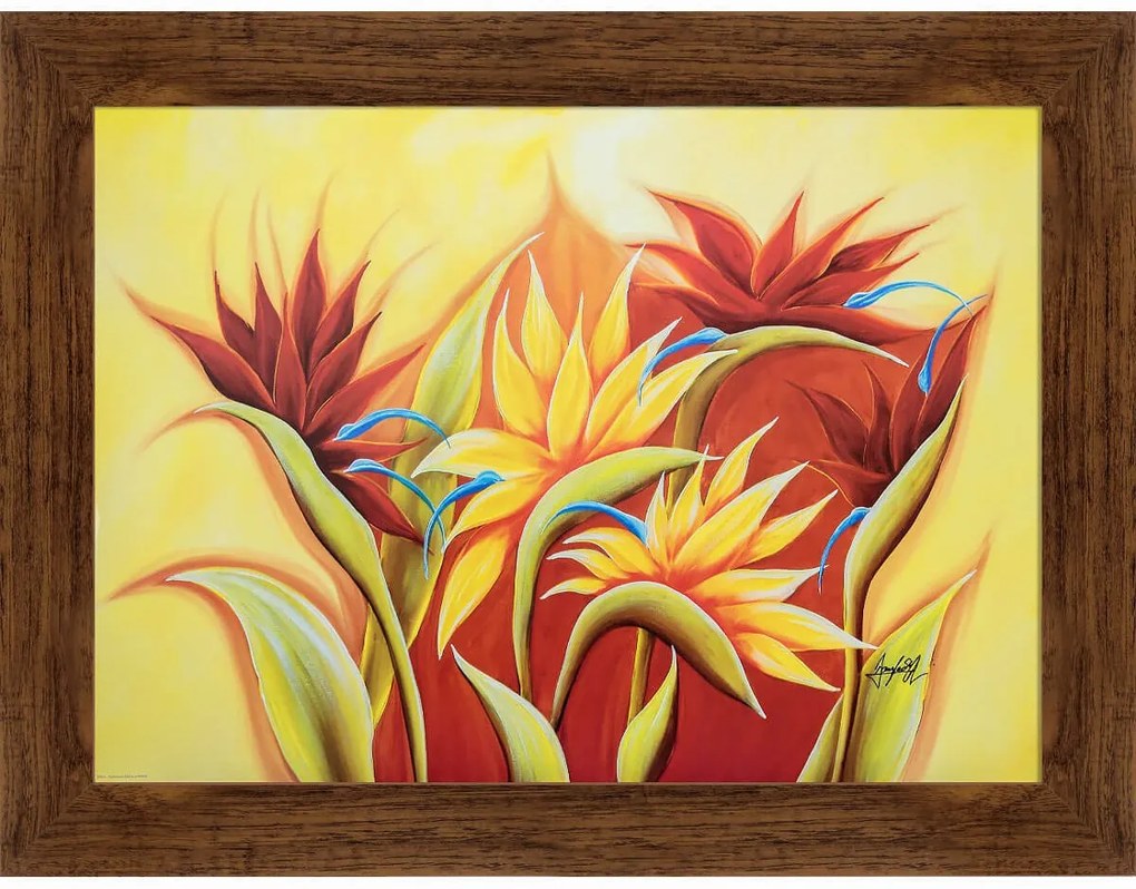 Quadro Decorativo Com Flores Vermelhas E Amarelas 80x60cm