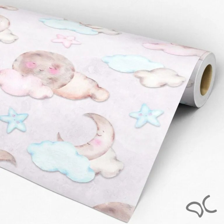 Papel de Parede Estrela Lua e Nuvem 0.52m x 3.00m