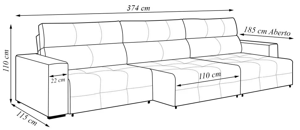 Sofá Retrátil 5 Lugares 374cm 3 Módulos Nero com USB Couro Preto G52 - Gran Belo