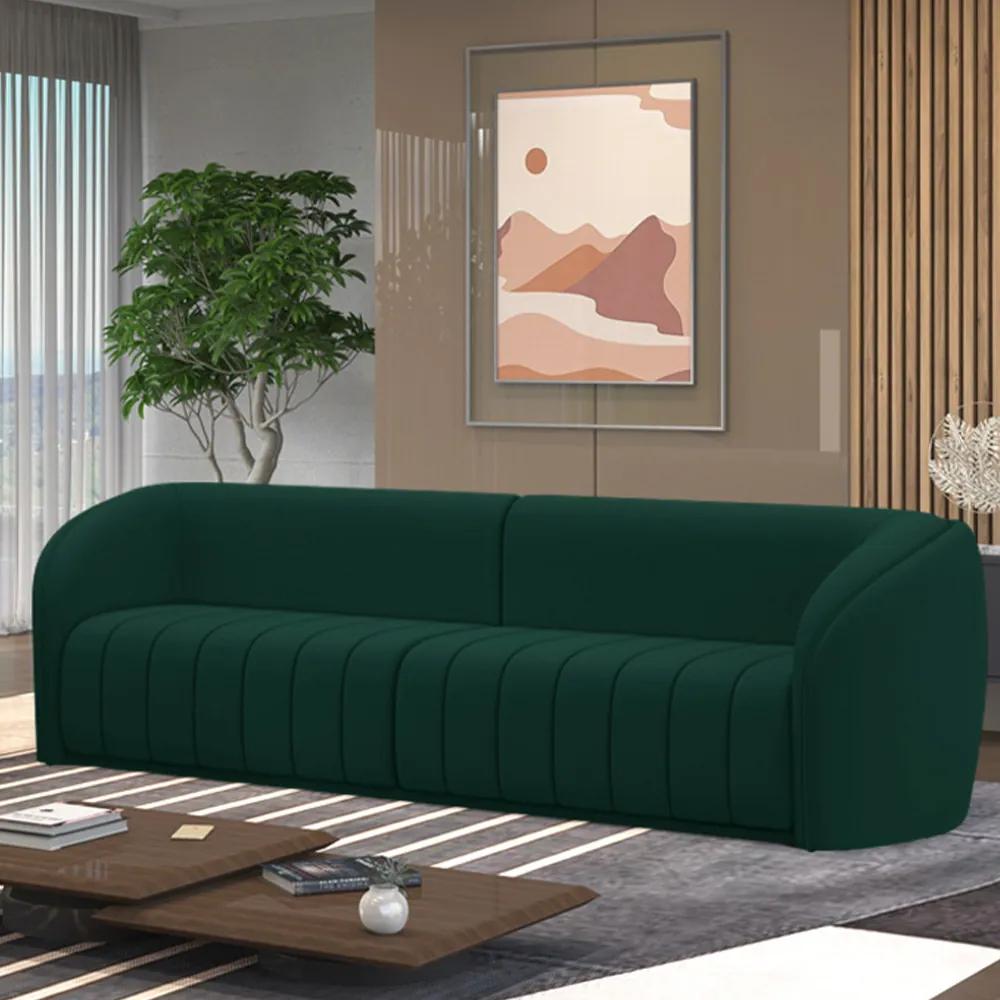 Sofá Decorativo Sala de Estar 332cm Adam 4 Lugares Veludo Verde G45 - Gran Belo