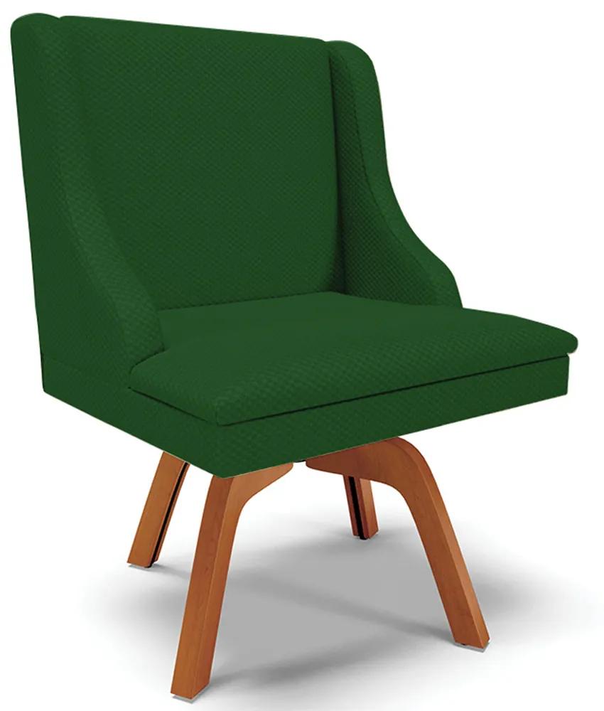 Cadeira Decorativa Sala de Jantar Base Giratória de Madeira Firenze Veludo Luxo Verde/Natural G19 - Gran Belo
