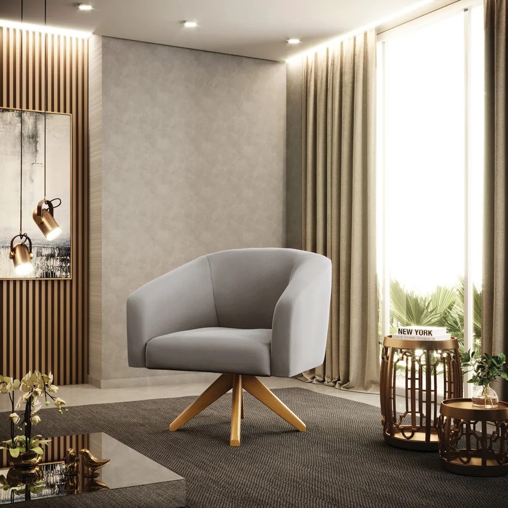 Poltrona Decorativa Giratória MA30 Kit 2 Stella Veludo D03 - D'Rossi - Cinza