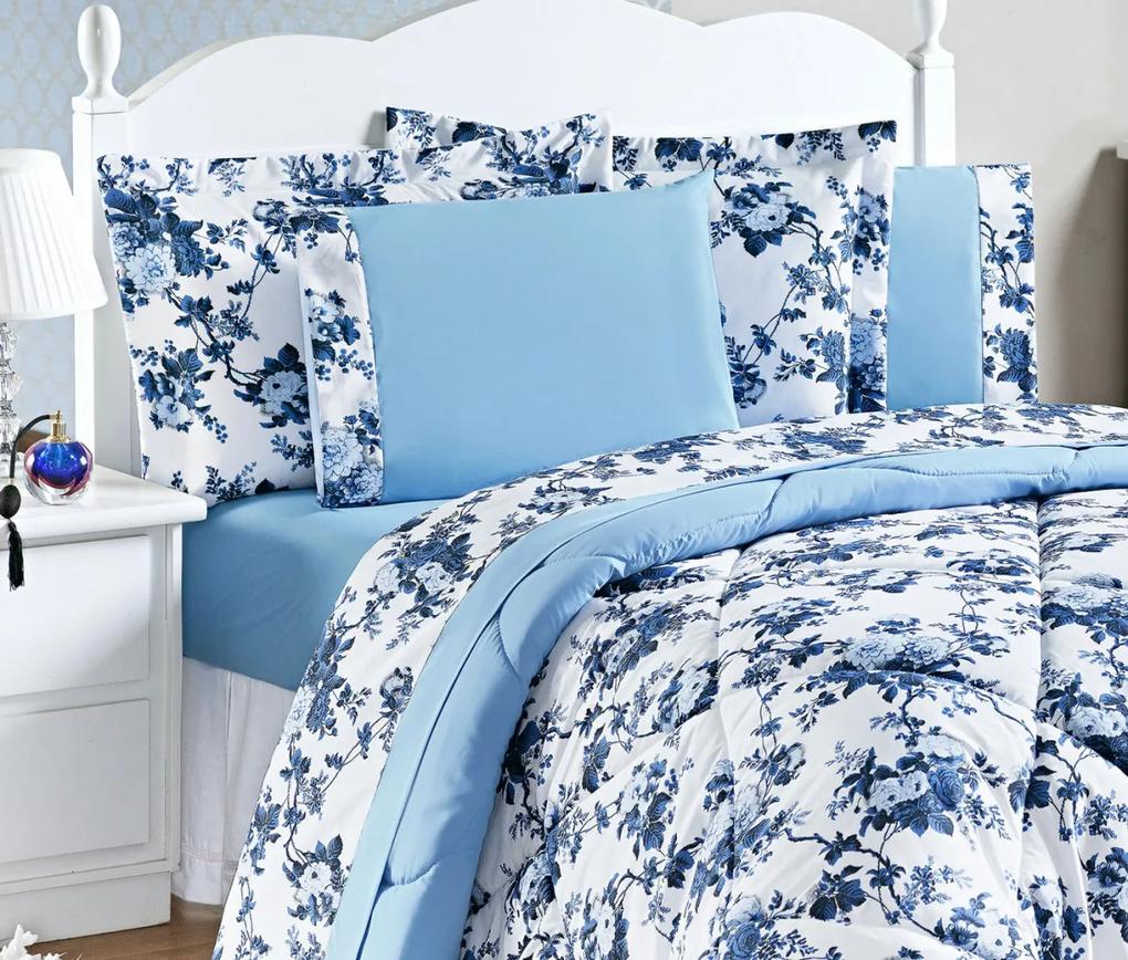 Roupa de Cama Queen Murano 150 Fios 04 Peças - Floral Azul