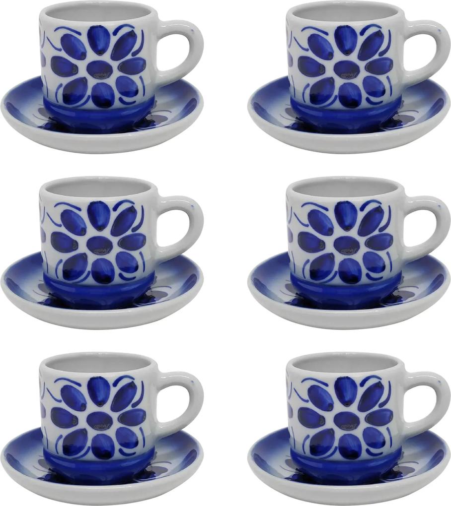 Jogo de Xícaras de Café em Porcelana Azul Colonial 12 peças