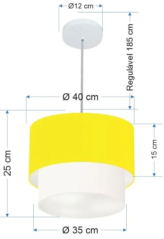 Lustre Pendente Duplo Cilíndrico Vivare Md-4159 Cúpula Tecido 40x35cm - Bivolt