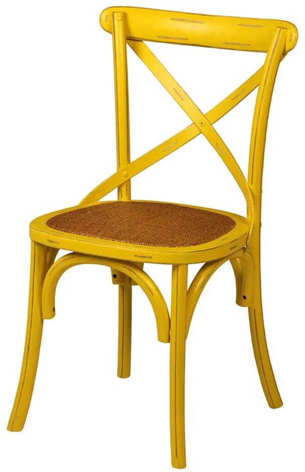 Cadeira Paris Amarela de Madeira sem Braço com Assento Rattan