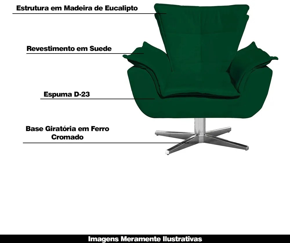 Poltrona Decorativa Base Giratória Cromada Charger Suede Verde G19 - Gran Belo