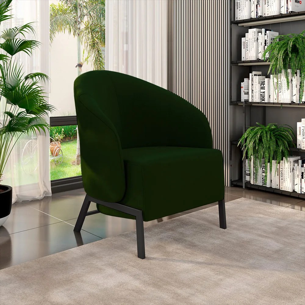 Kit 2 Poltronas Decorativa Sala de Estar Kenya Pés em Ferro Veludo Preto/Verde G33 - Gran Belo