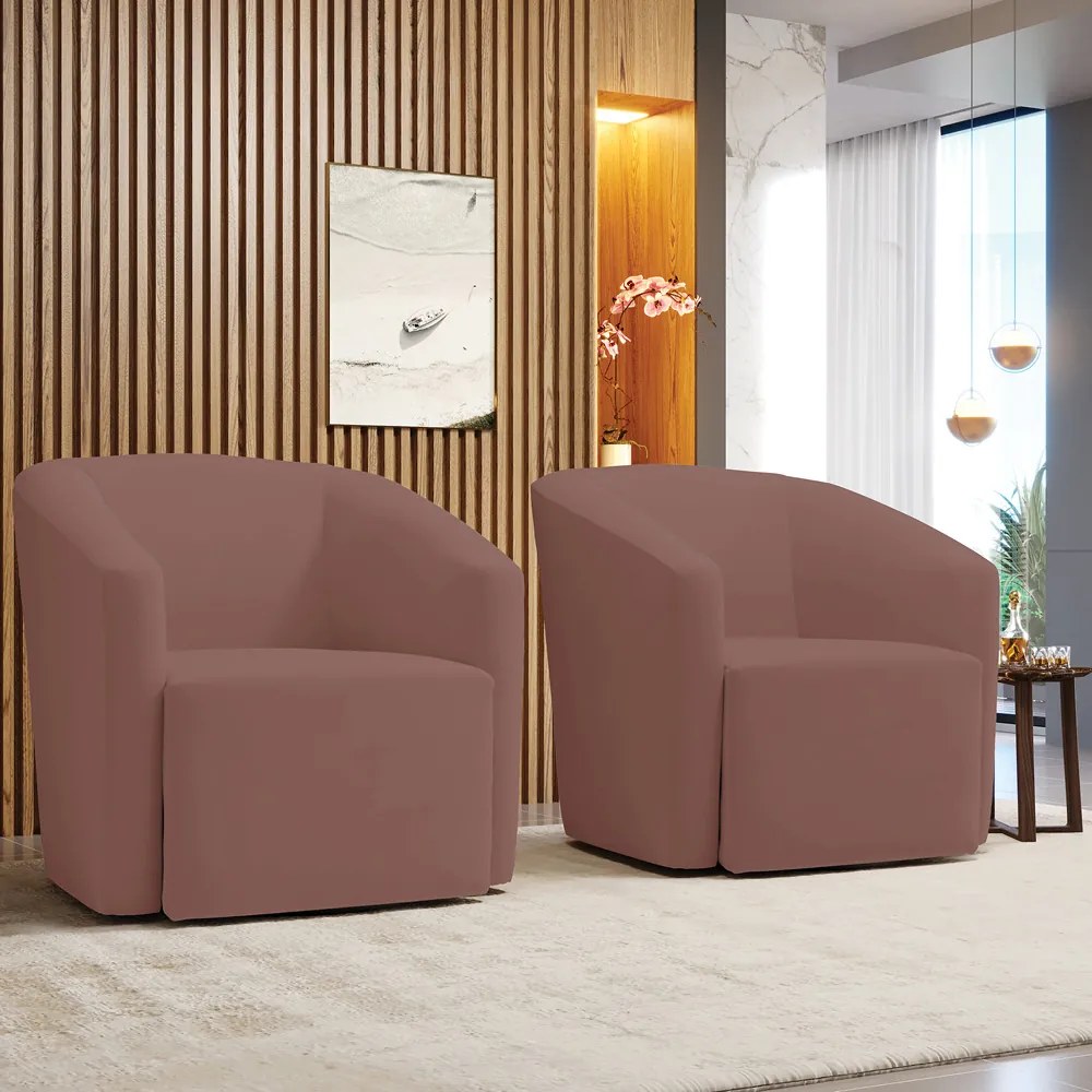 Poltrona Decorativa Base Giratória Kit 2 Stella Max Veludo Rosê D03 - D'Rossi