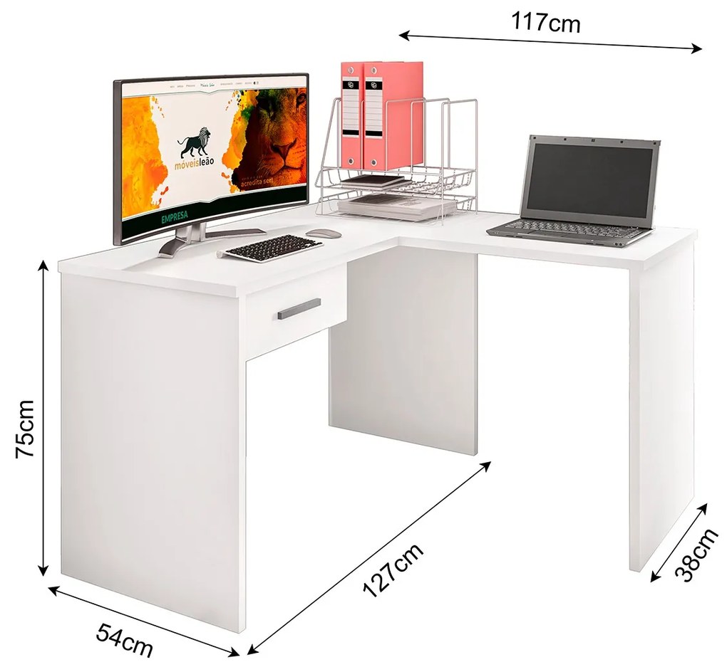 Mesa Escrivaninha Parati L01 com Extensor e 1 Gaveta - ADJ Decor