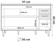 Balcão Gabinete Para Pia 120cm Suécia sem Tampo 3 Portas 2 Gavetas Bra