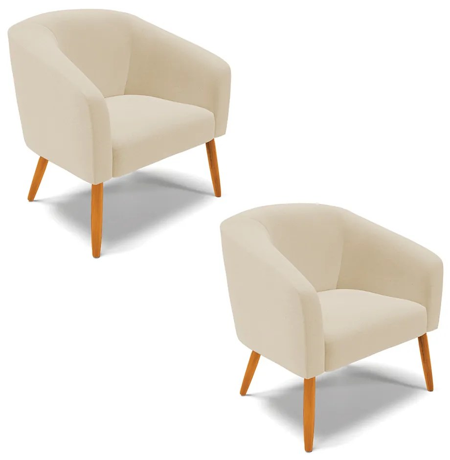 Poltrona Decorativa Pé Palito Castanho kit 2 Stella Linho D03 - D'Rossi - A27 Areia