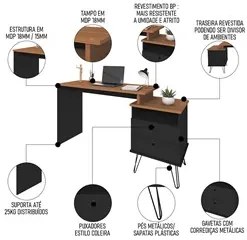 Conjunto Escritório Home Office 4 Peças Lux Industrial A06 Freijó/Pret