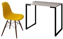Mesa Escrivaninha Fit 90cm Branco e Cadeira Charles FT1 Amarela - Mpoz