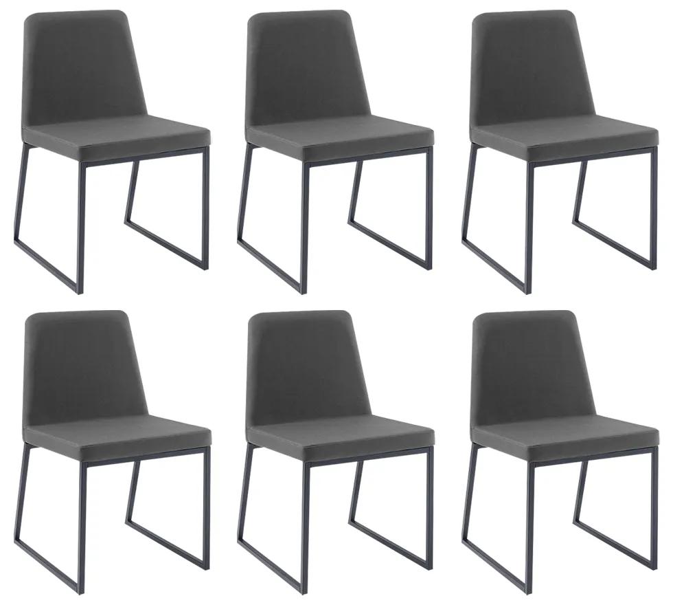 Kit 6 Cadeiras de Jantar Decorativa Base Aço Preto Javé Velosuede Chumbo G17 - Gran Belo