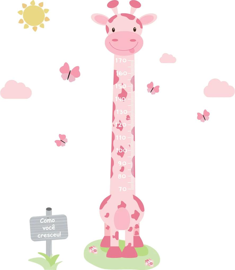 Adesivo de Parede Infantil Régua Girafa Rosa e Borboletas