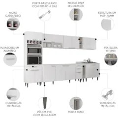 Armário de Cozinha CP07 Para Pia 180cm Pérola Z34 Branco    - Mpozenat