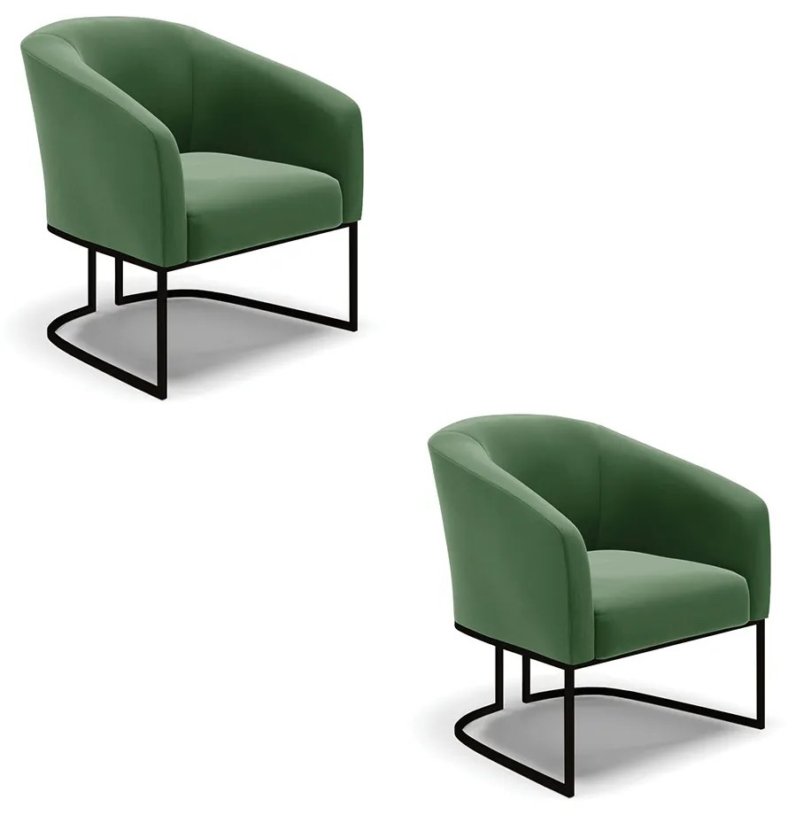 Poltrona Decorativa Industrial Preto Kit 2 Stella Suede Verde D03 - D'Rossi