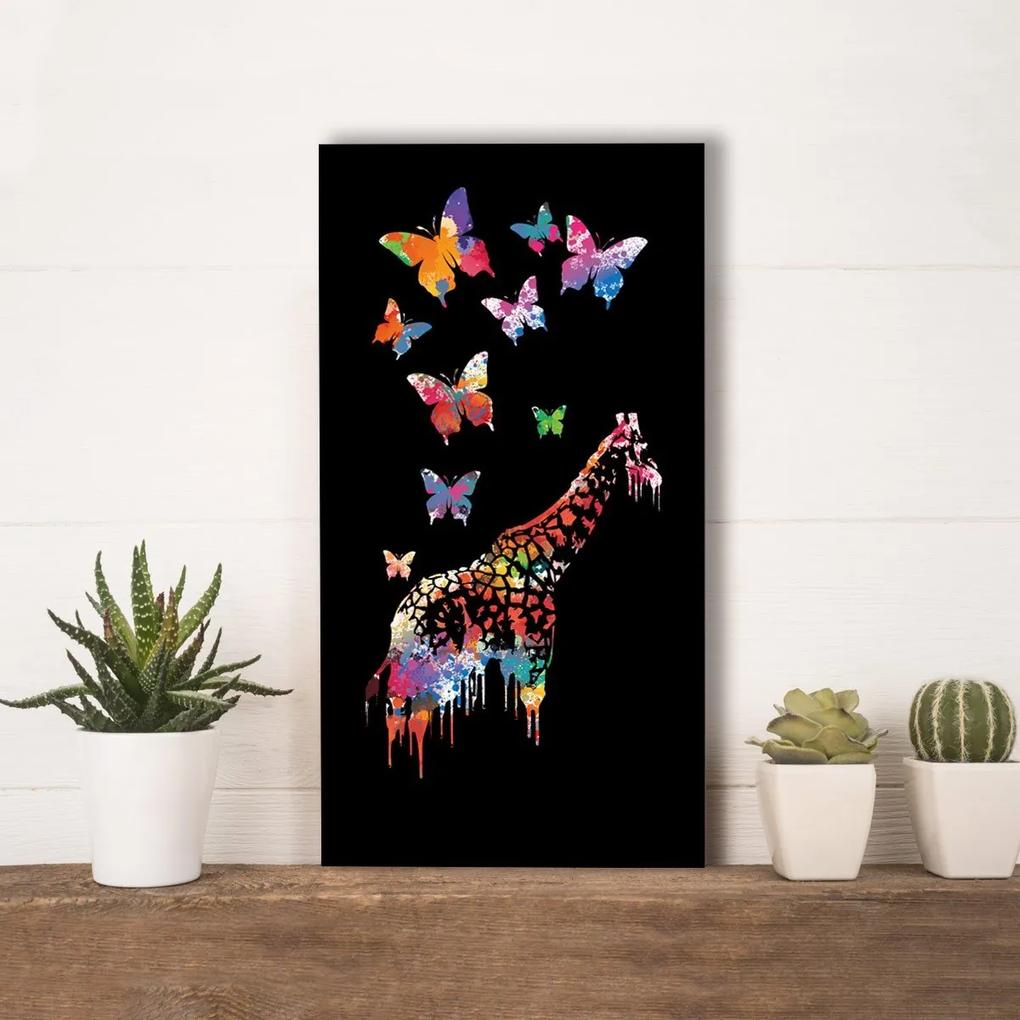 Quadro Alto Relevo Girafa Borboleta Abstrato Colorido40x75cm