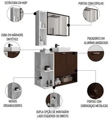 Gabinete de Banheiro com Cuba e Espelheira Lizzi B02 Nogal/Branco - Mp