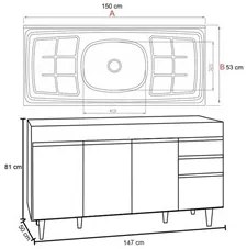 Balcão Gabinete com Pia Inox 150cm Marrocos Castanho/Preto - Lumil