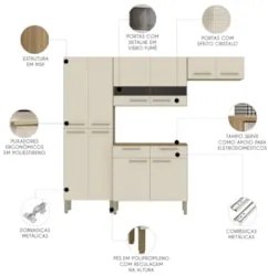 Cozinha Compacta Com Balcão 221cm Vivian Plus Freijó/Soft Z06 - Mpozen