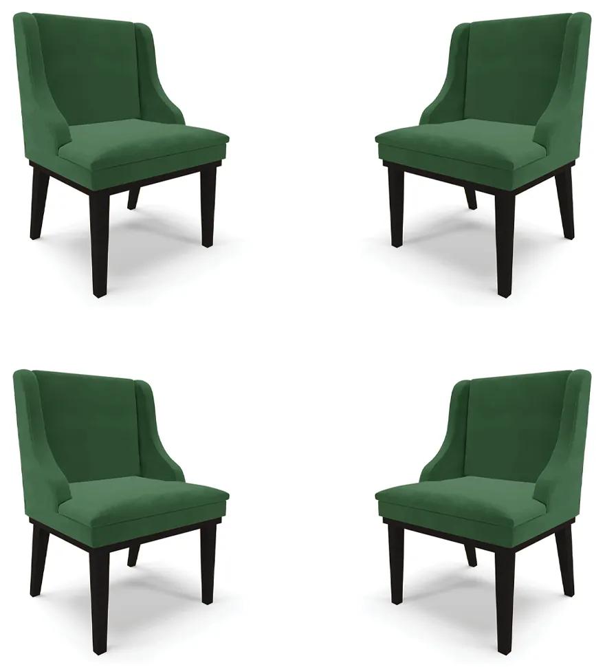 Kit 4 Cadeiras Decorativas Sala de Jantar Base Fixa de Madeira Firenze Veludo Verde/Preto G19 - Gran Belo