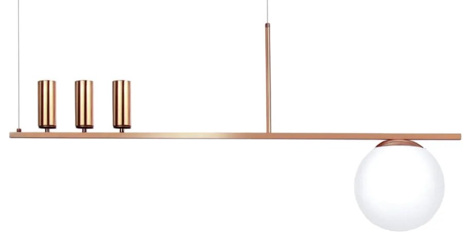 Pendente Retangular Tubo E Vidro Assimetrico 120X25X58Cm Metal E Globo... (PRETO / COBRE BRILHO, AMBAR)