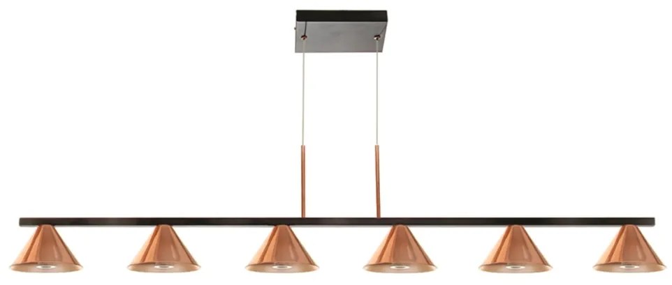 Pendente Time Retangular 120X14X24Cm Cone Fixo Simetrico Metal Alumini... (PRETO / COBRE BRILHO)