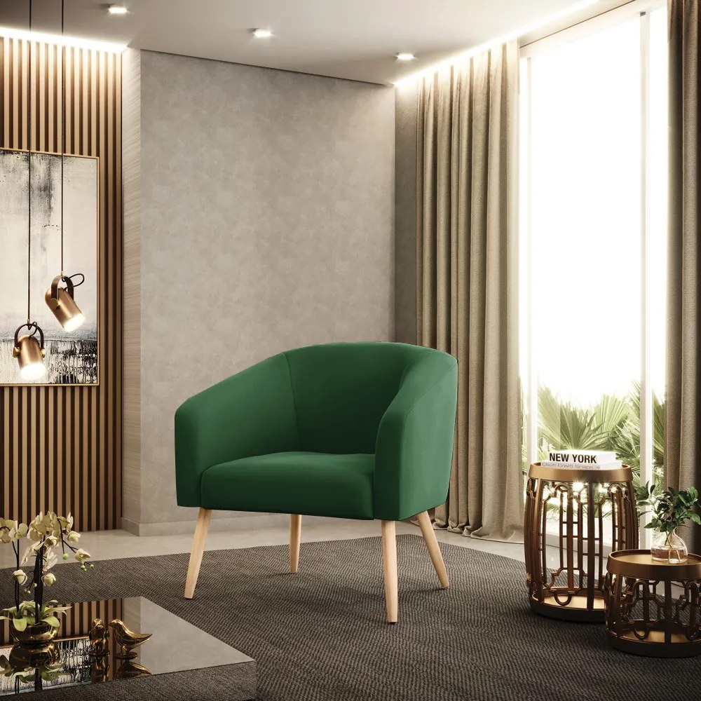 Poltrona Decorativa Pé Palito Natural Kit 2 Stella Veludo D03 - D'Rossi - Verde Esmeralda