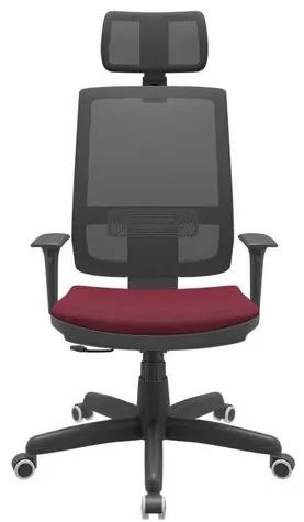 Cadeira Office Brizza Tela Preta Com Encosto Assento Poliester Vinho RelaxPlax Base Standard 126cm - 63620 Sun House