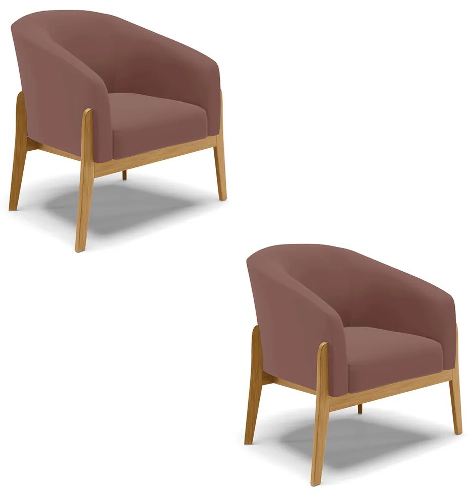 Poltrona Decorativa Base de Madeira kit 2 Stella Veludo D03 - D'Rossi - Rose