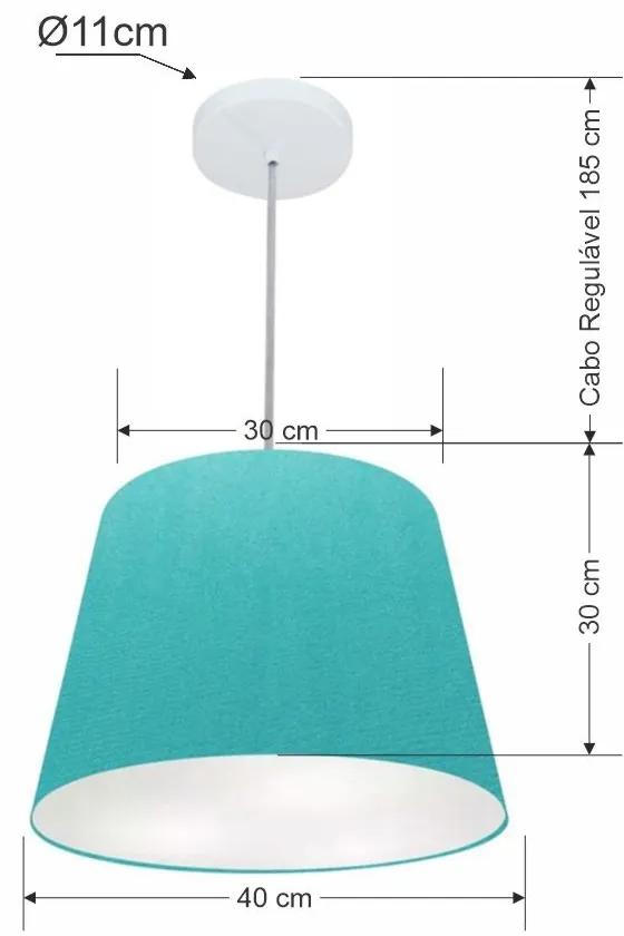 Lustre Pendente Cone Vivare Md-4155 Cúpula em Tecido 30/40x30cm - Bivolt - Azul-Turquesa - 110V/220V