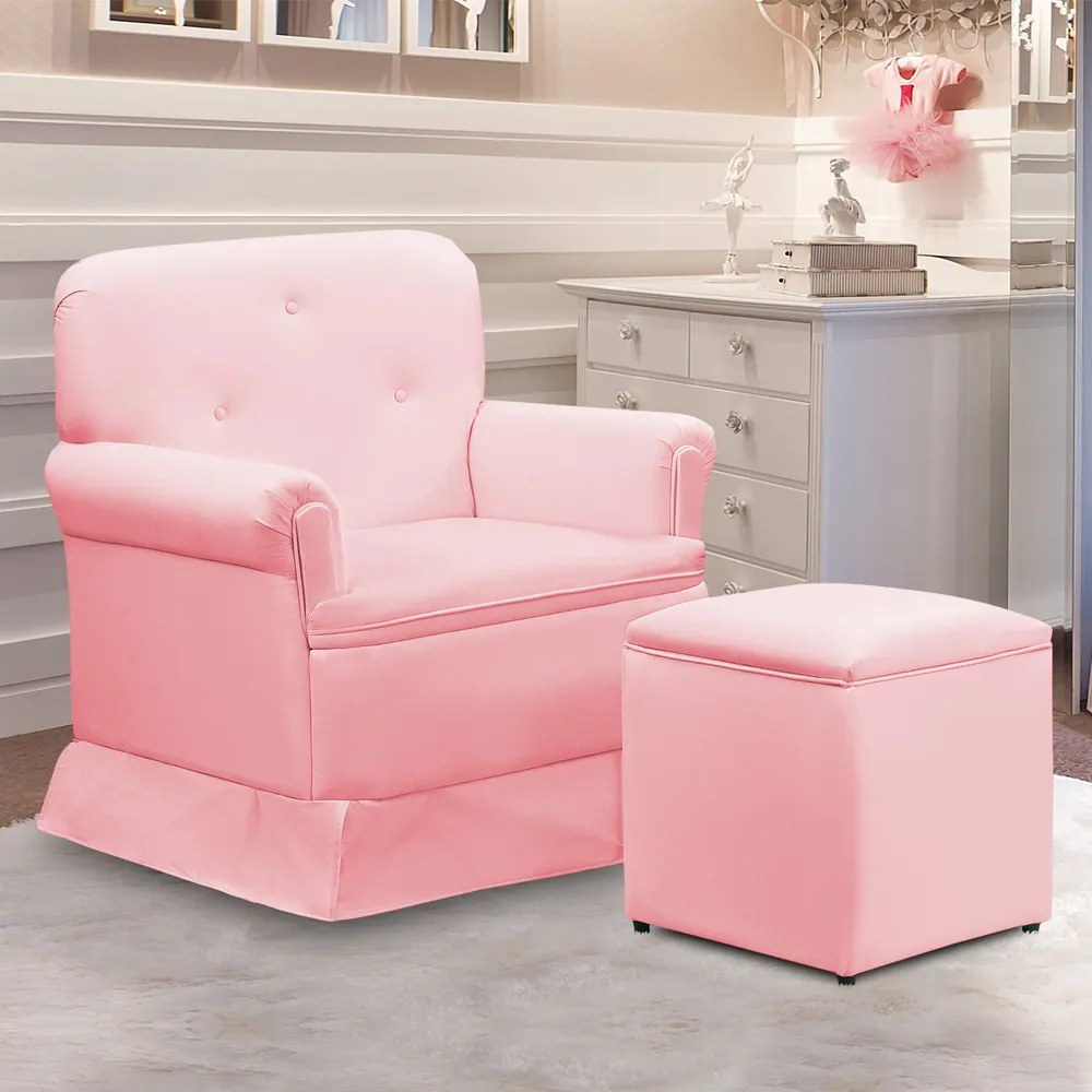 Poltrona de Amamentação Base Balanço e Puff Lígia Sintético Rosa Bebê E03 - D'Rossi