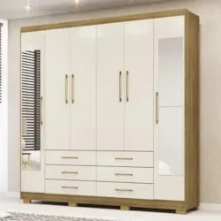 Guarda Roupa Casal 223cm Com Espelho Rick Nature/Champanhe V02 - Mpoze